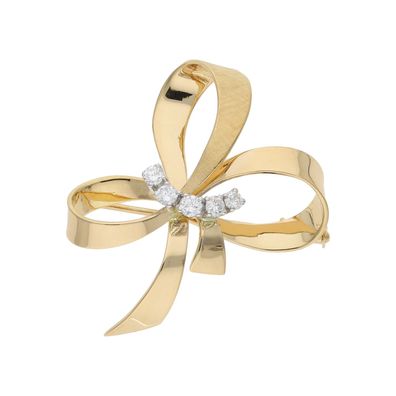 Goldbrosche 750 Handarbeit Unikat Brillant Bicolor Second Hand 25326525 getragen