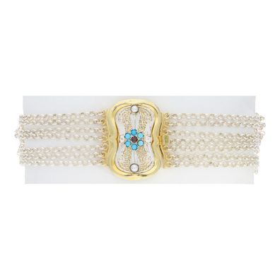Kropfkette Tracht Türkis, Perle, Granat echt Silber Second Hand 25326570 getragen