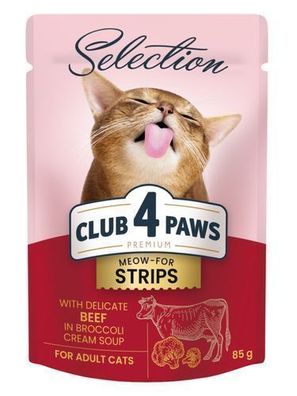 CLUB 4 PAWS KATZE Beutel 85 g Selection Rindfleischstreifen mit Brokkoli