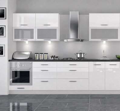 Küchenzeile PL7, 280cm , Hochglanz, Soft Close, mit Arbeitsplatte, Farbe wählbar