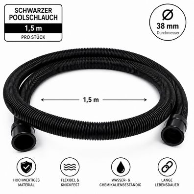 Poolflex schwarzer Poolschlauch 38 mm x 1,5 Meter