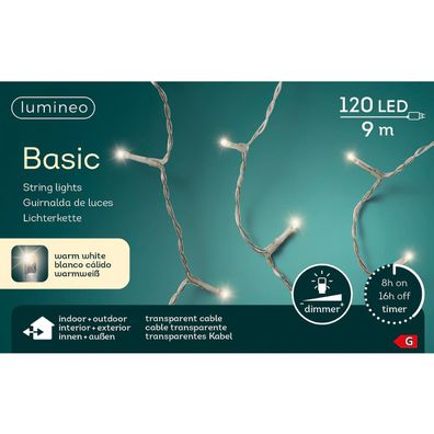 Lumineo LED Lichterkette Basic transparent 9 Meter 120 Lichter - warmweiß
