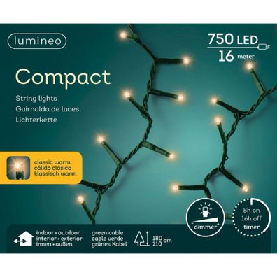 Lumineo Lichterkette Compact grün 16 Meter 750 Lichter - klassisch warm