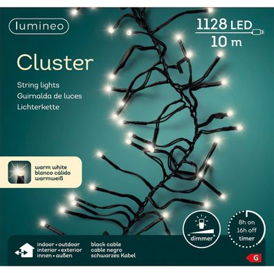 Lumineo LED Lichterkette Cluster schwarz 10 Meter 1128 Lichter - warmweiß