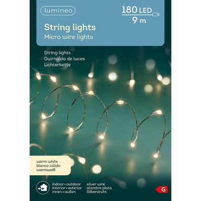 Lumineo LED Lichterkette Micro wire silber 9 Meter 180 Lichter - warmweiß