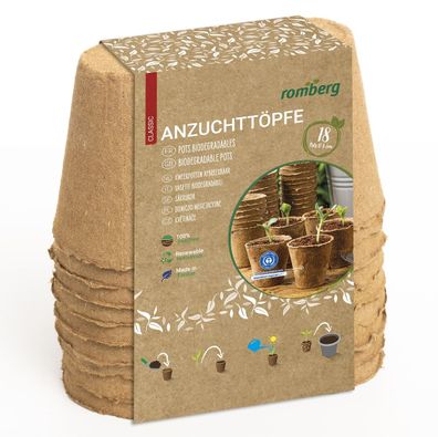 Romberg Classic Anzuchttöpfe Ø 8 cm rund torffrei - 18er Pack