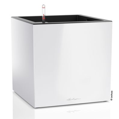 LECHUZA® Pflanzgefäße CANTO Premium 40 Low Würfel Weiß hochglänzende Oberfläche All-i