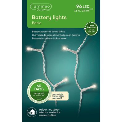 Lumineo Batterie LED Lichterkette Durawise transparent 7,1 Meter 96 Lichter - warmwei