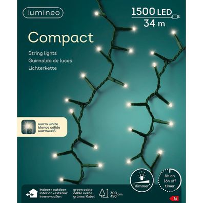 Lumineo LED Lichterkette Compact grün 34 Meter 1500 Lichter - warmweiß