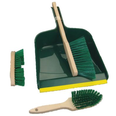 Reinigungs-Set Grün Kehrblech mit 3 Bürsten - 4-teilig