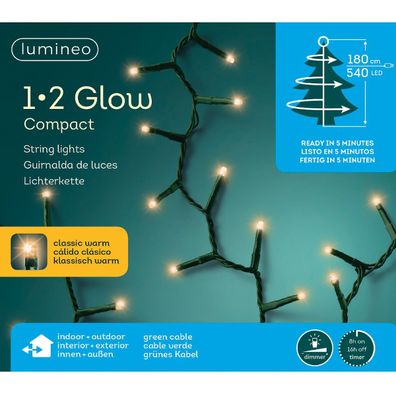 Lumineo LED Lichterkette 1•2 Glow Compact grün 1,8 Meter 540 Lichter - klassisch warm