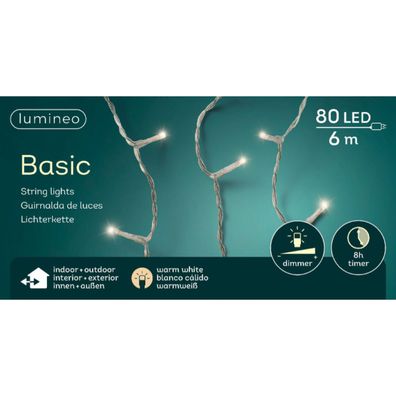 Lumineo LED Lichterkette Basic transparent 6 Meter 80 Lichter - warmweiß