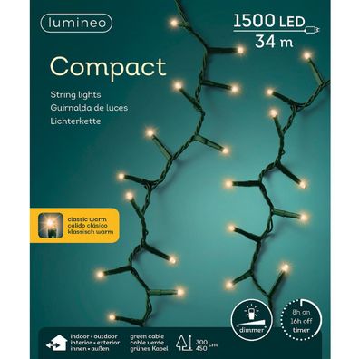 Lumineo LED Lichterkette Compact grün 34 Meter 1500 Lichter - klassisch warm
