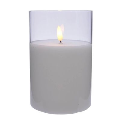 Lumineo LED Wachskerze Weiß im Glaszylinder Ø 10 Höhe 15 cm - warmweiß