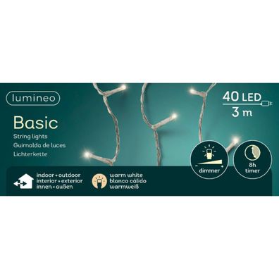 Lumineo LED Lichterkette Basic transparent 3 Meter 40 Lichter - warmweiß