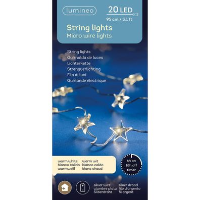 Lumineo Batterie LED Stern-Lichterkette Micro wire silber 0,95 Meter 20 Lichter - war