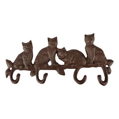 Esschert Design Hakenleiste Katzen mit 4 Haken - Gusseisen