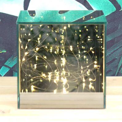 Glas Quader mit 15 LED LIGHTS grau 12x12x12cm, grau