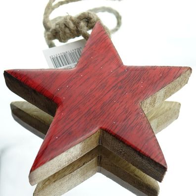 Weihnachtsanhänger Massivo Stern Rot & Natur Ø 10 cm - Holz