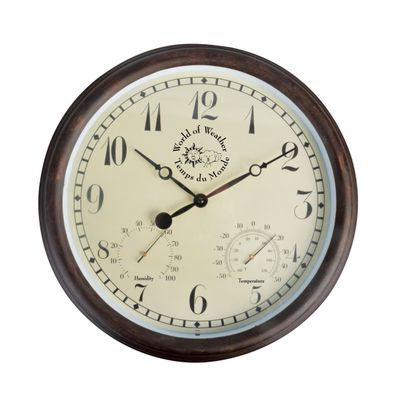 Esschert Design Gartenuhr mit Hygro- und Thermometer Ø 38,3 cm - Kunststoff
