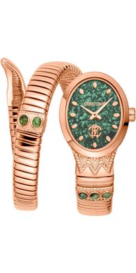 Roberto Cavalli Lady Serpente Ornato Damenuhr Grün Roségold