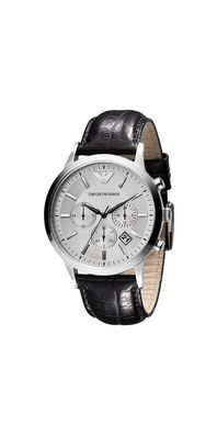 Emporio Armani Klassik Herren Lederuhr Silber Braun
