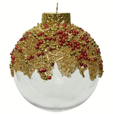 Bruchfeste Weihnachtskugel Transparent & Goldfarben mit Perlen Ø 8 cm - Kunststoff