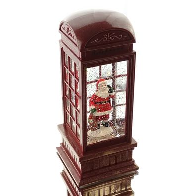 Weihnachtsmann in Englischer Telefonzelle mit LED Beleuchtung & Spieluhr