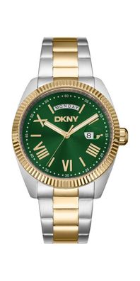 Donna Karan New York Herrenuhr silber gold gruen