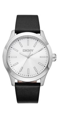 Donna Karan New York Herrenuhr silber schwarz Lederarmband