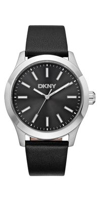 Donna Karan New York Herrenuhr silber schwarz Lederarmband