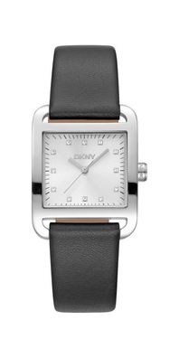 Donna Karan New York City Midi Damenuhr silber schwarz Leder