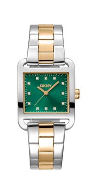 Donna Karan New York City Midi Damenarmbanduhr silber gold gruen