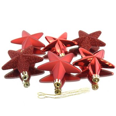 Bruchfeste Weihnachtsanhänger Sterne Christmas Red rot Ø 7,5 cm aus Kunststoff - 6er