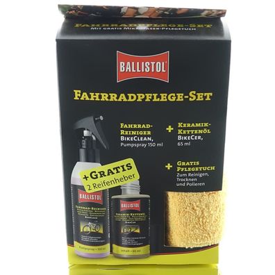 BALLISTOL® Fahrradpflege-Set, Bike Cer 65 ml + Bike Clean 150 ml + Mikrofasertuch