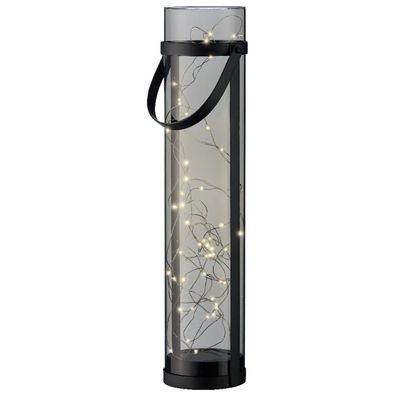 Lumineo Solar LED Laterne Schwarz & Rauchgrau Ø 10 cm Höhe 46 cm 50 Lichter Acryl - w