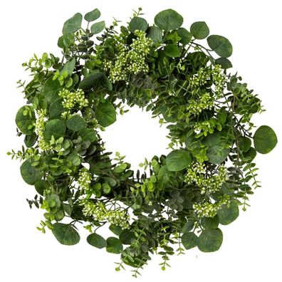 GASPER Eucalypthuskranz mit weißen Blüten Ø 61 cm - Kunstblumen