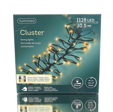 Lumineo LED Lichterkette Cluster schwarz 10,5 Meter 1128 Lichter - warmweiß / klassis
