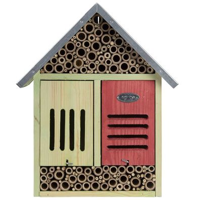 Esschert Design Insektenhotel XL Natur & Rot mit Reinigungsbürste