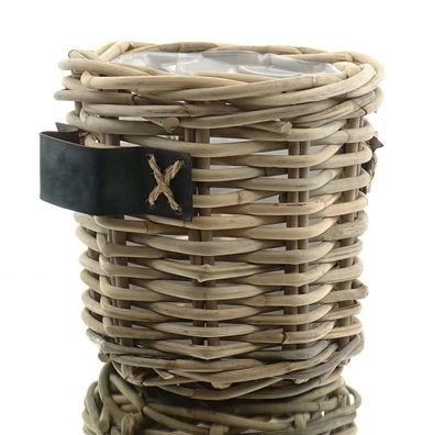 VAN DER LEEDEN Rattan Übertopf Grau konisch mit Folienauskleidung Ø 35 cm