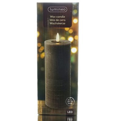 Lumineo LED Wachskerze Grey grau Ø 7 cm Höhe 19 cm - warmweiß