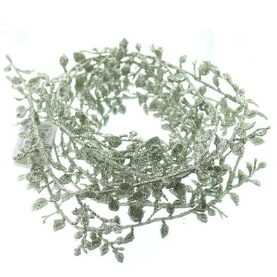 Weihnachtsdeko Miniblattgirlande Champagnerfarbig mit Glitter 180 cm - Kunststoff