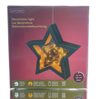 Lumineo Micro-LED Stern Schwarz & Bernsteinfarben Ø 18 cm 30 Lichter - klassisch warm