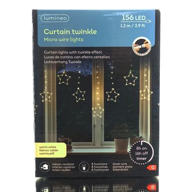 Lumineo LED Stern-Lichtervorhang Twinkle Micro wire silber 1,2 Meter 156 Lichter - wa