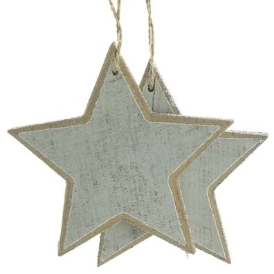 Weihnachtsanhänger Sterne Weiß beglittert im Doppelpack Ø 12 cm - MDF