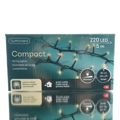 Lumineo LED Lichterkette Compact grün 5 Meter 220 Lichter - warmweiß