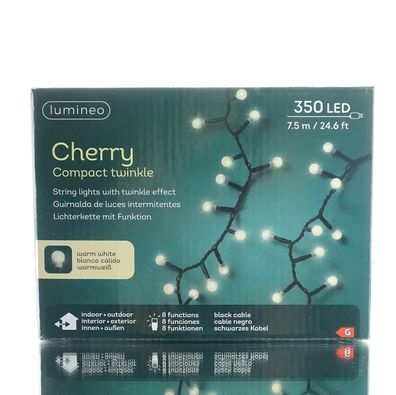 Lumineo LED Lichterkette Cherry Compact Twinkle schwarz 7,5 Meter 350 Lichter - warmw