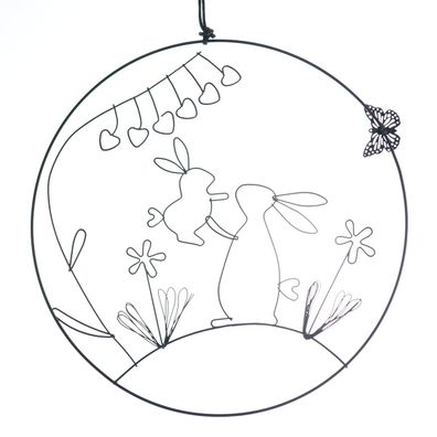 GASPER Fensterdeko Ostern mit Hasen & Blumen Schwarz Ø 21 cm - Metall
