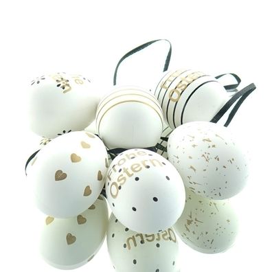 Kaemingk Ostereier Eier Weiß Schwarz Goldfarben modern & clean 6er Set - Kunststoff