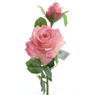 DEKO® Florale Rosenblüte & Knospe Rosa bis Pink 47 cm - Kunstblumen